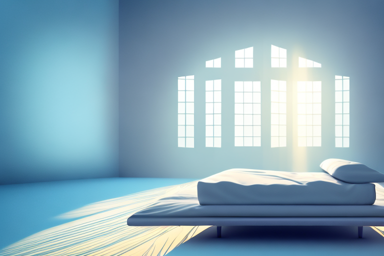 A bed with a sunbeam streaming in through a window