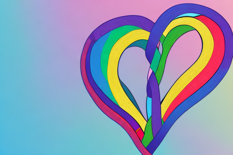 Two intertwined rainbow-colored hearts
