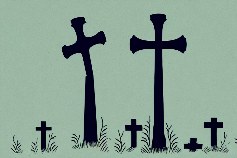 A graveyard with a cross in the background