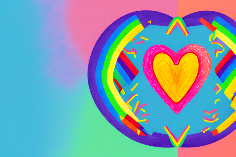 A heart with a rainbow of colors radiating from it