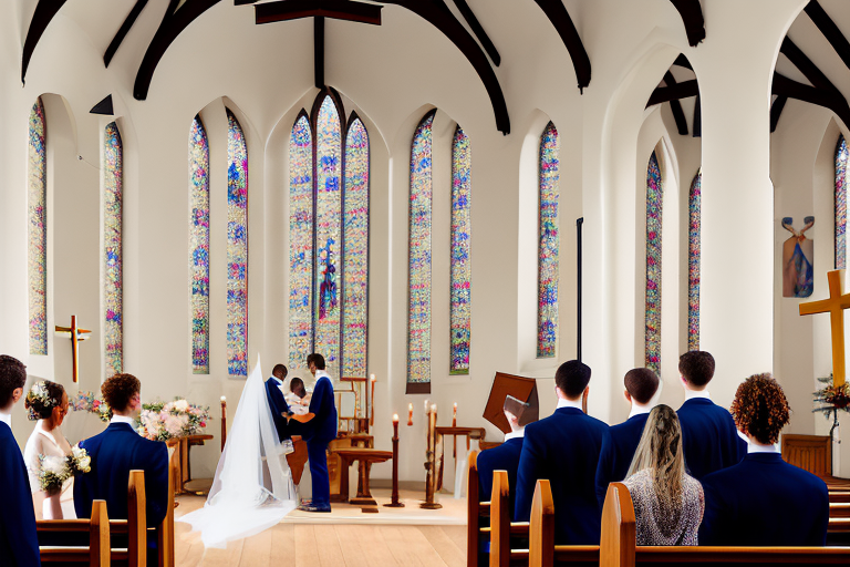 A wedding ceremony taking place in a church