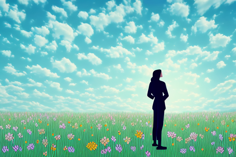 A person standing in a field of flowers