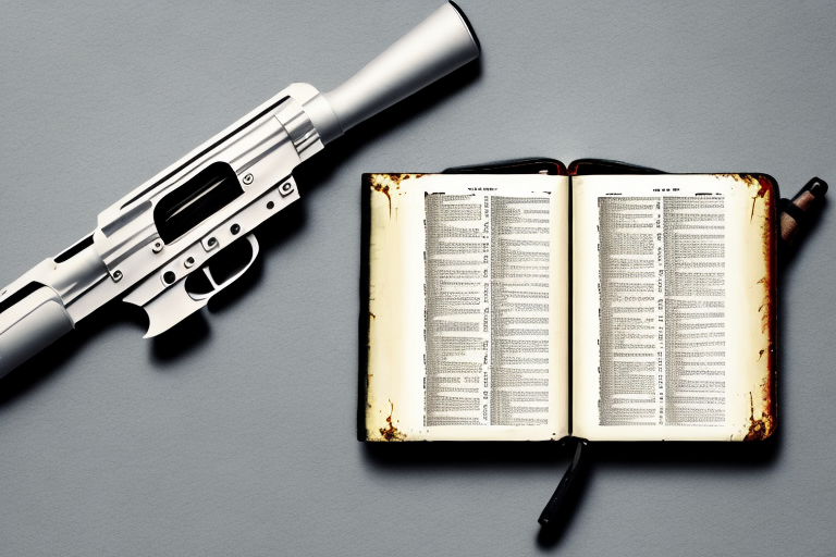 A bible with a gun in the foreground