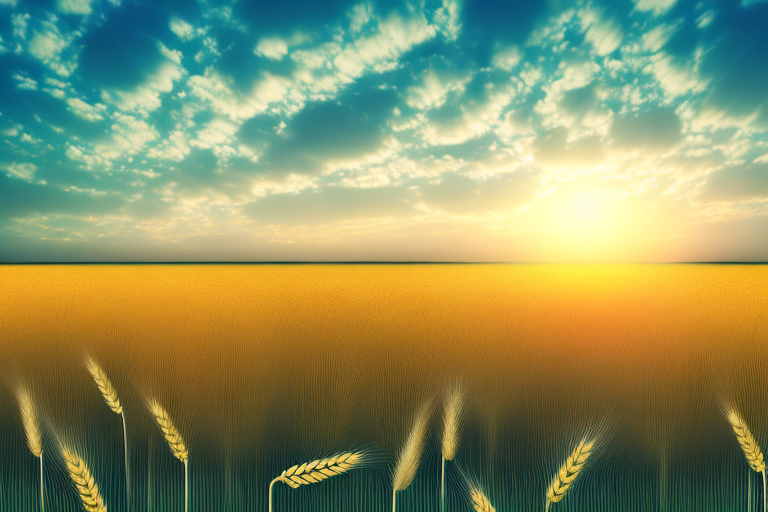A sun setting over a field of wheat