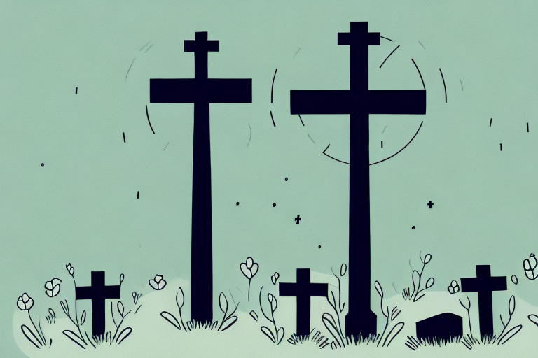 A burial scene in a cemetery with a cross in the background