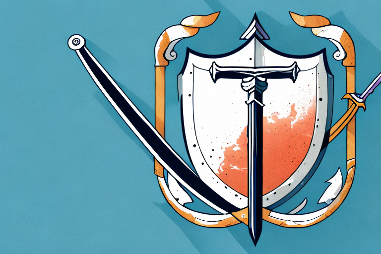 Two swords crossed in front of a shield