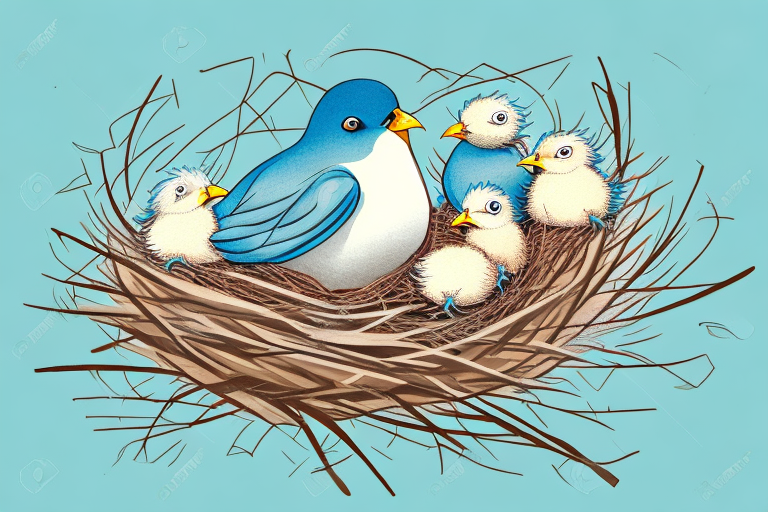 A mother bird nurturing her chicks in a nest